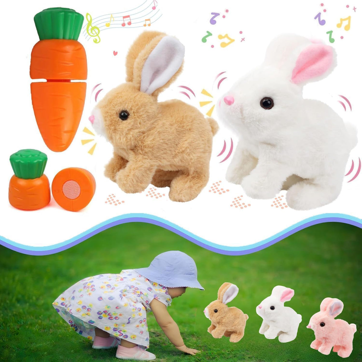 Feknnedm hopping rabbit interactive plush bunny toy front view
