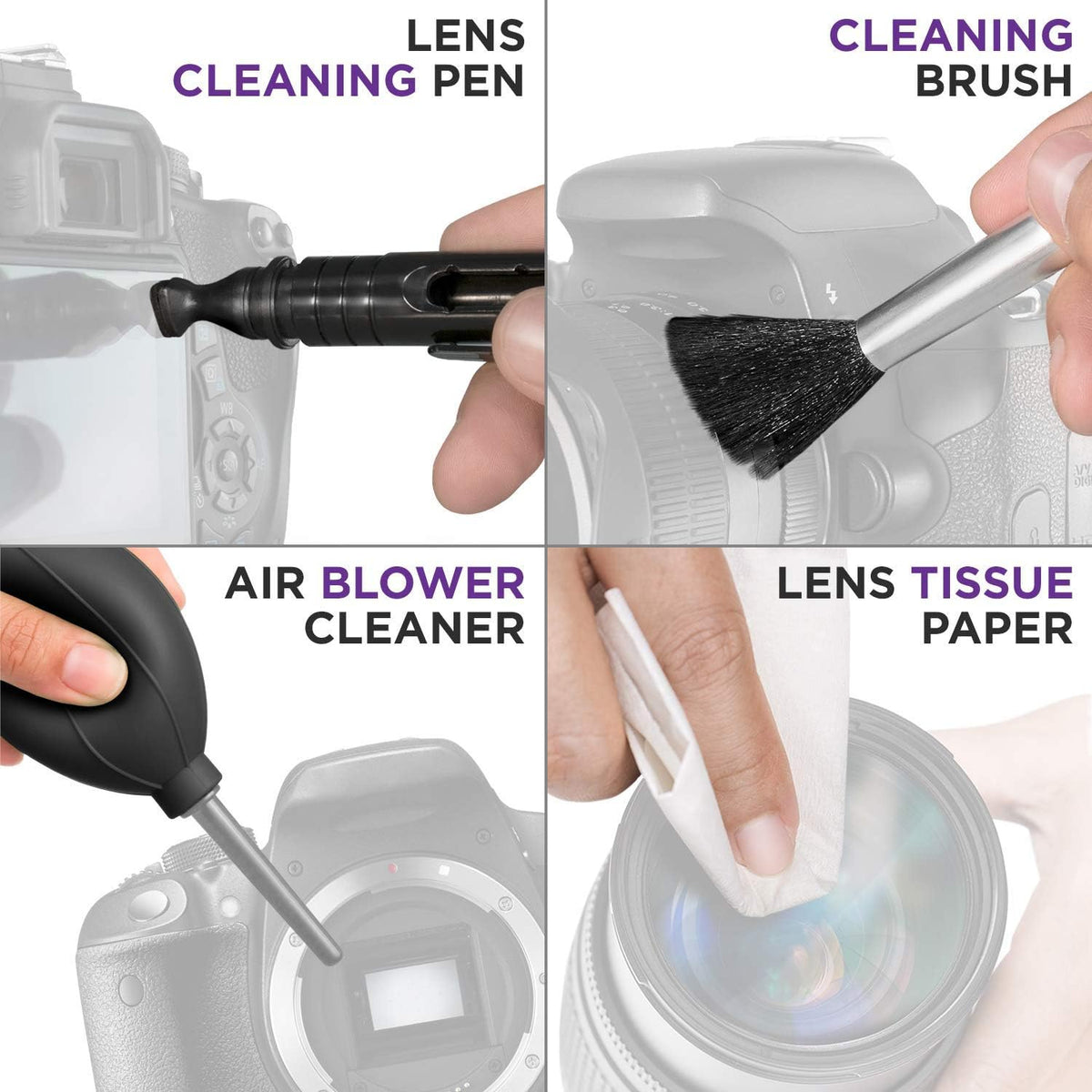 Complete Altura Photo camera cleaning accessories layout for mirrorless and DSLR cameras