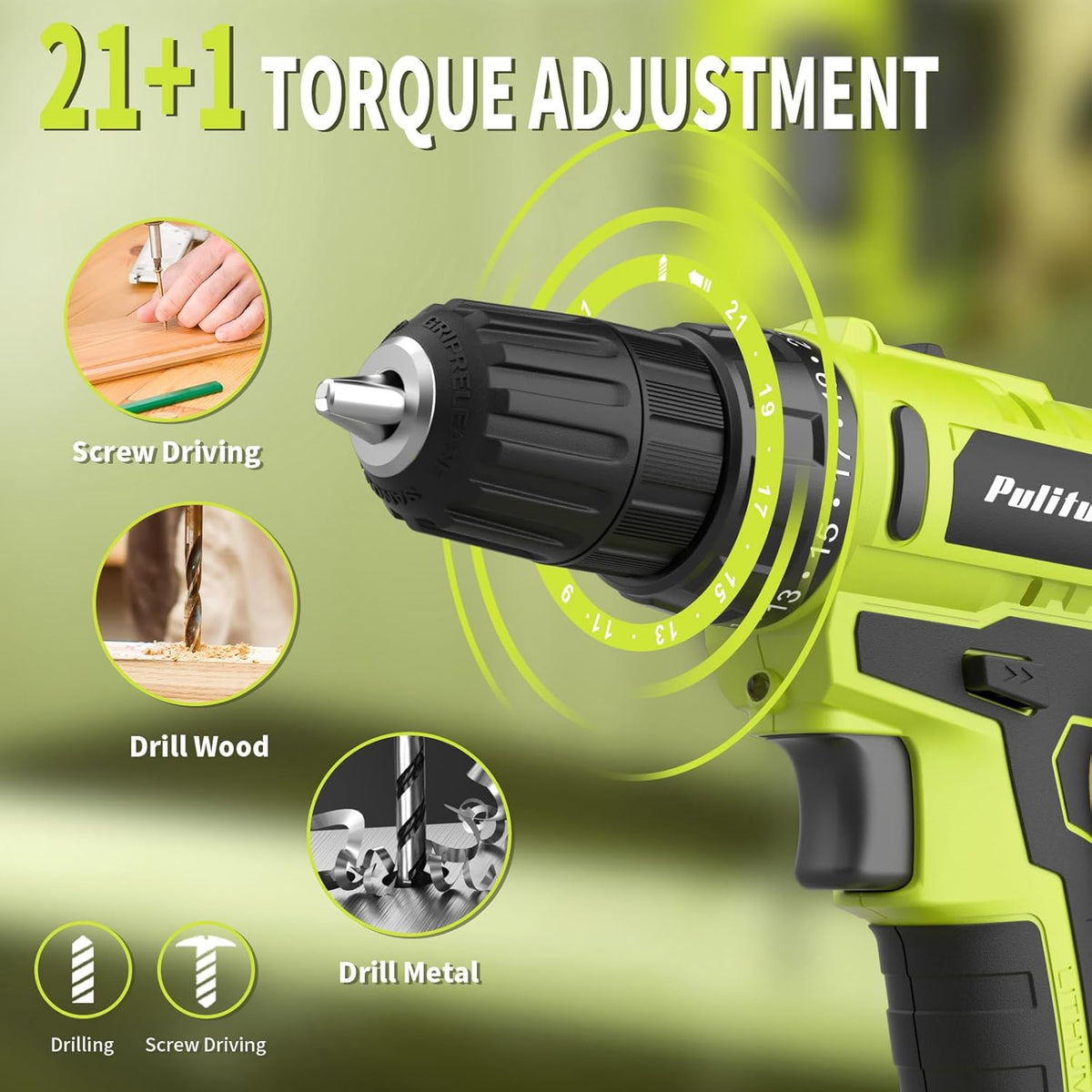 Pulituo cordless drill LED light illumination feature