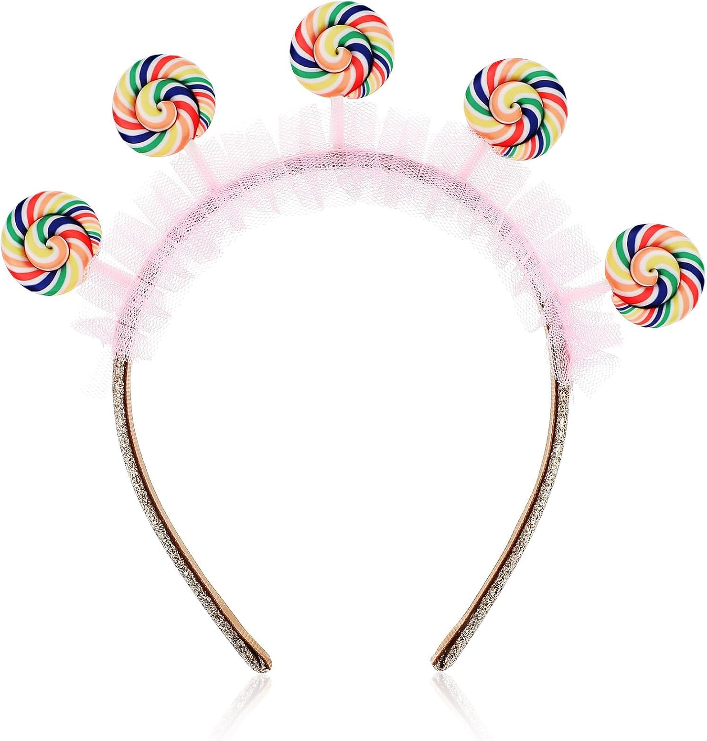 COHEALI lollipop headband front view featuring bright pink cartoon candy decorations on a flexible plastic hair band.