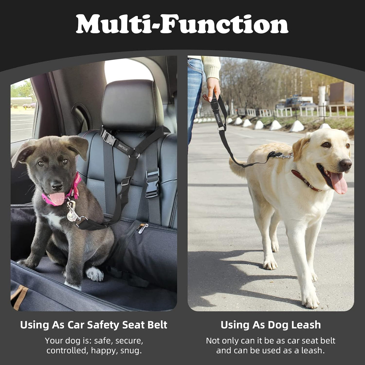 Bwogue dog cat car seat belt showing adjustable length