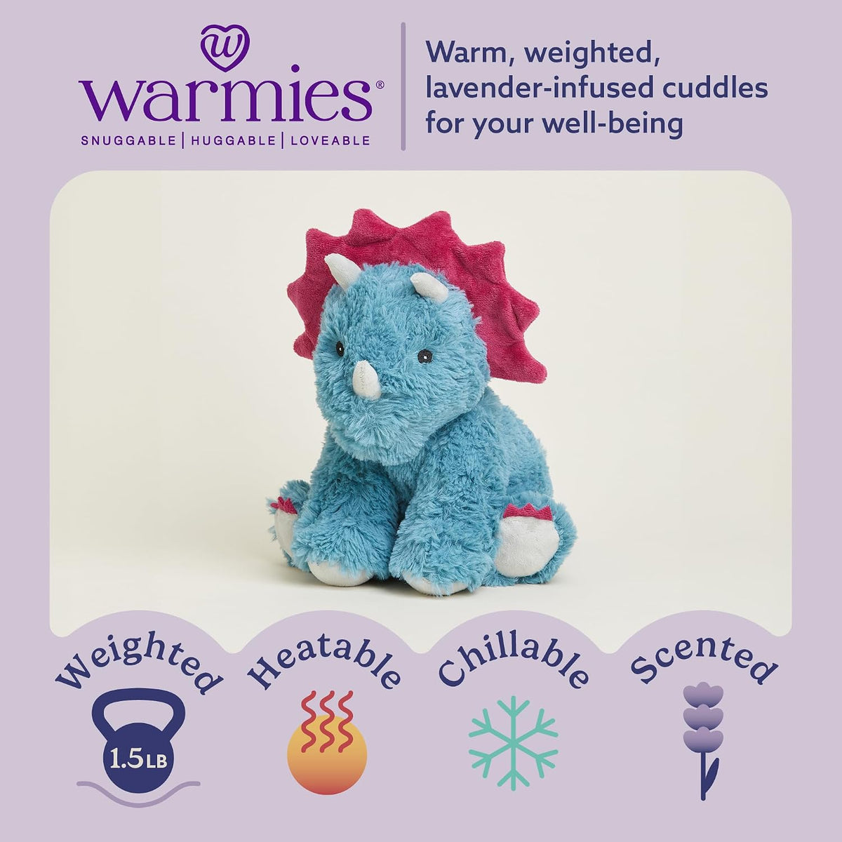 Warmies Triceratops plush toy side angle profile