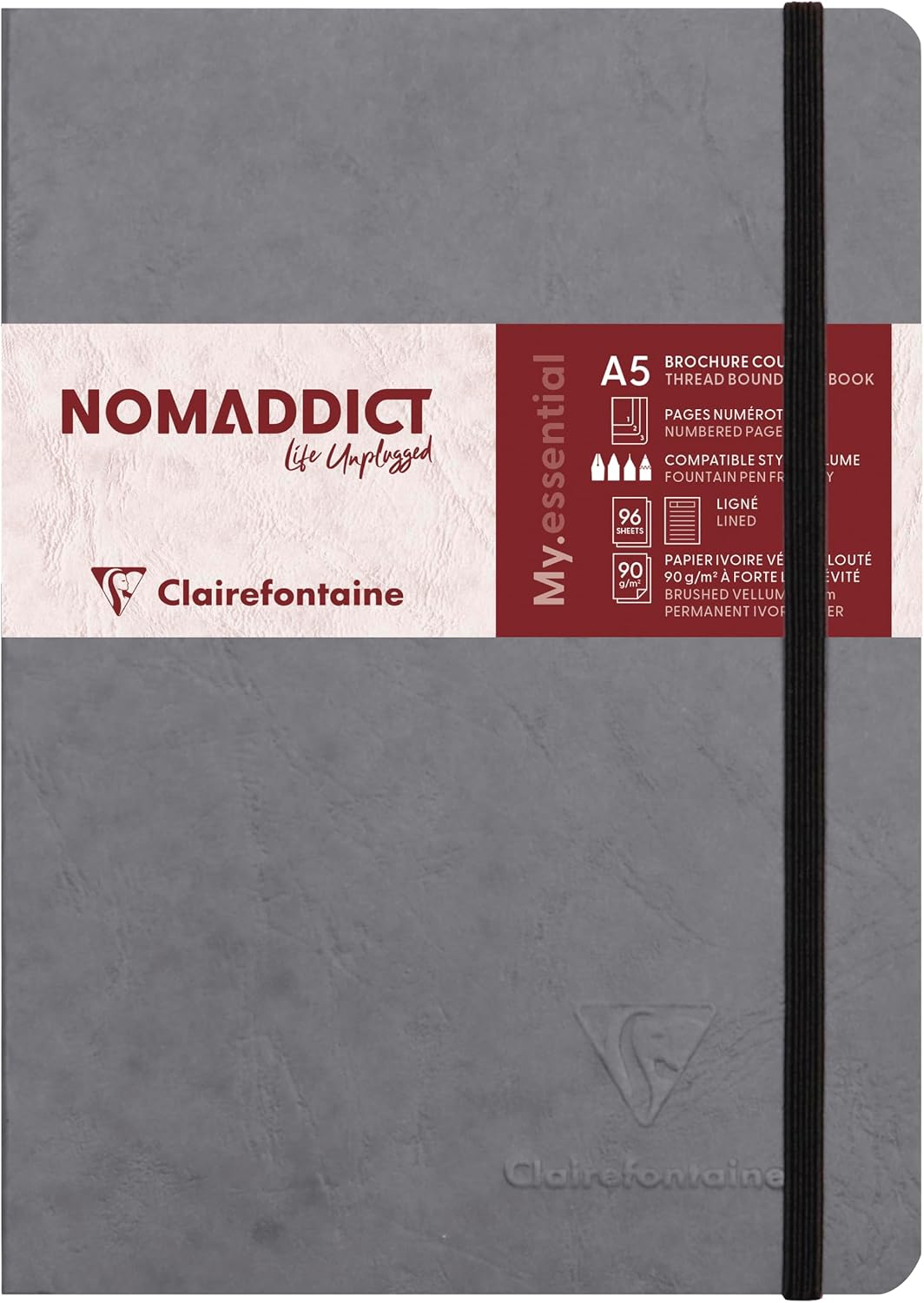 Clairefontaine Age Bag Thread Bound Notebook A5 Lined Grey front cover view buy online
