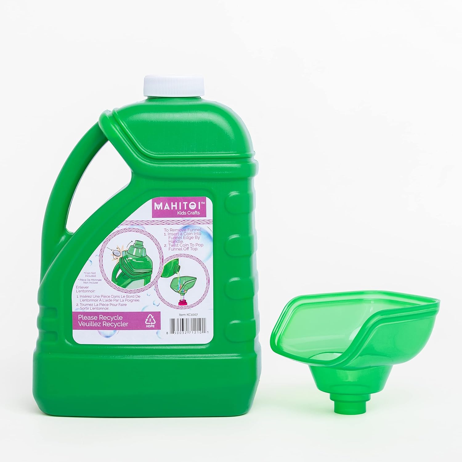 MAHITOI Colorful Zillion Bubble Solution Refill 64 Ounce front view bottle with pour funnel