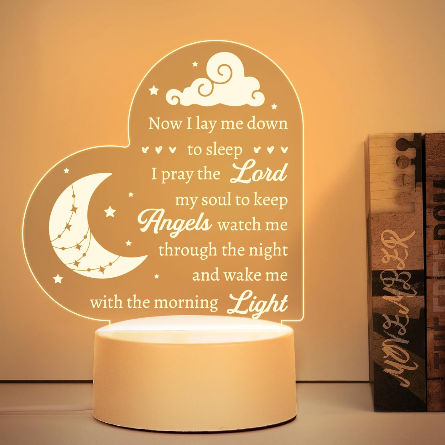 Hakumata baptism gifts heart night light front view in nursery