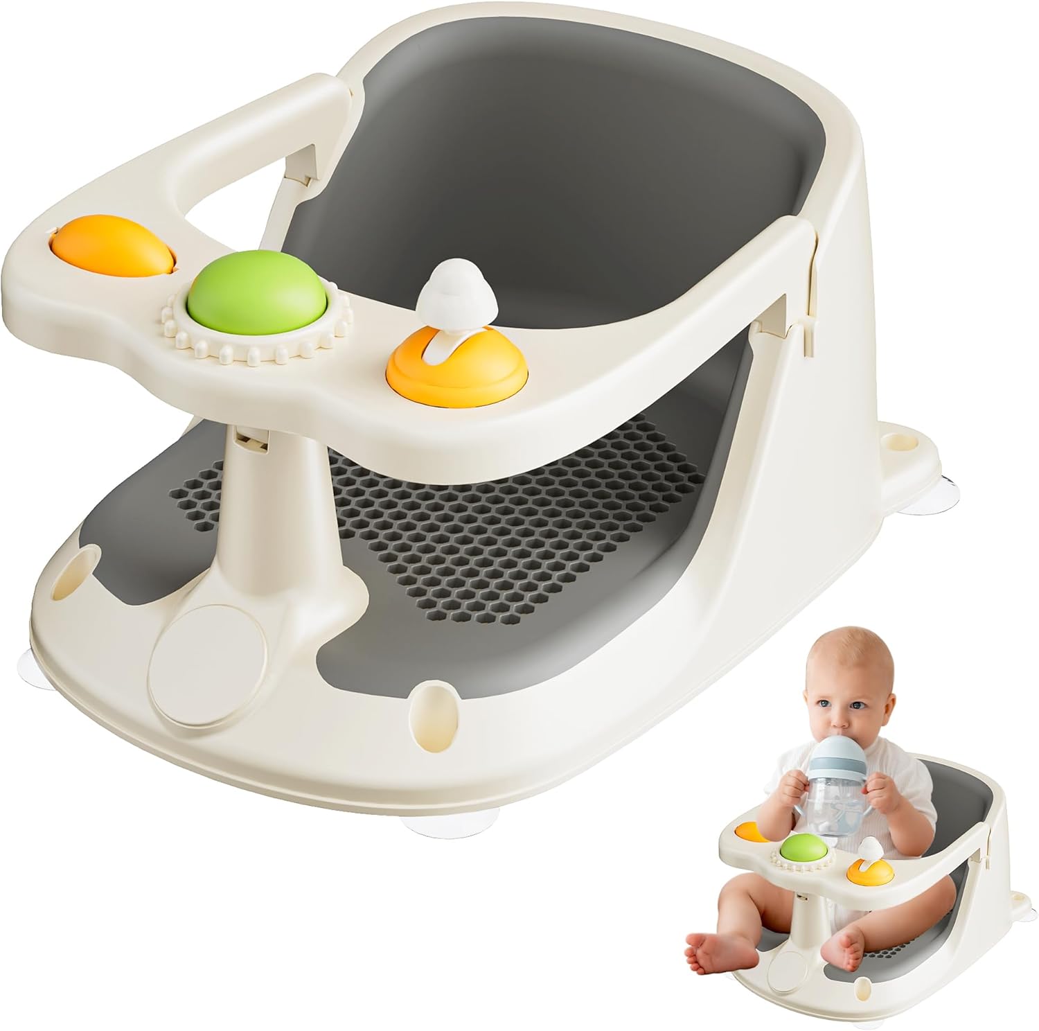 Zwrtu baby bath seat front view with toys