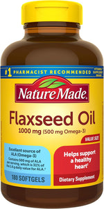 Nature Made flaxseed oil 1000 milligram softgels front view bottle