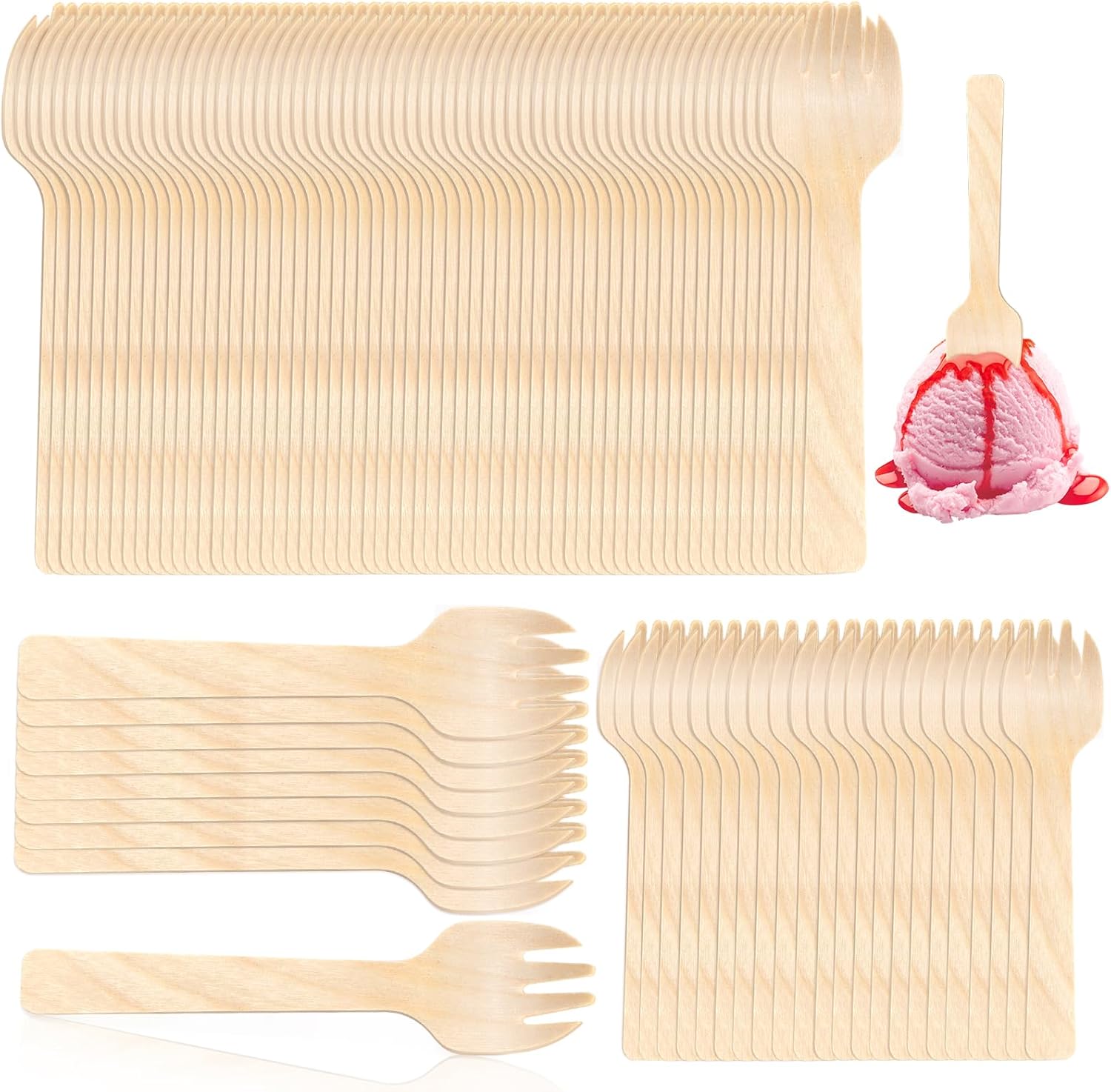 Butterfunny mini wooden spork pack front view displaying biodegradable eco friendly dessert utensils.