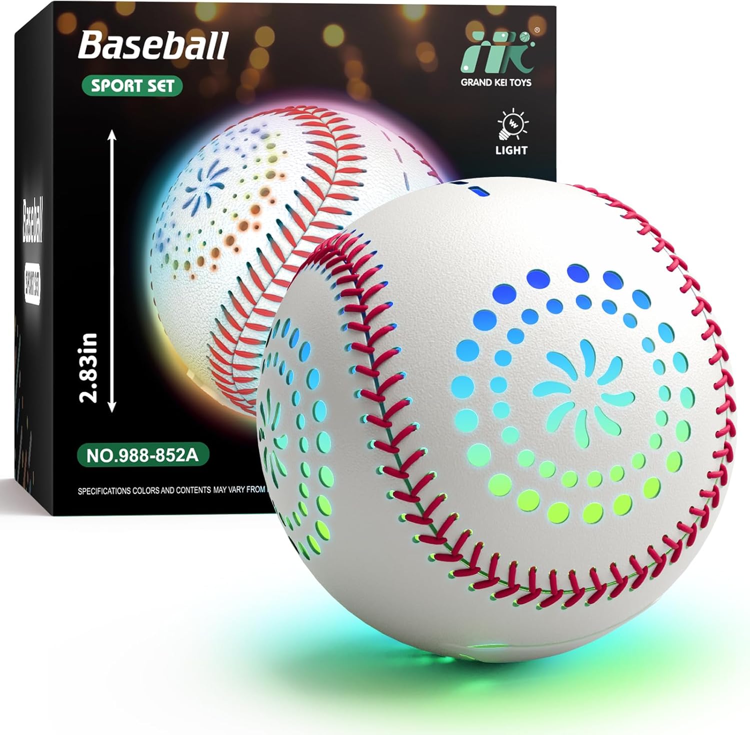 Hyes brand light up baseball with rechargeable LED features.