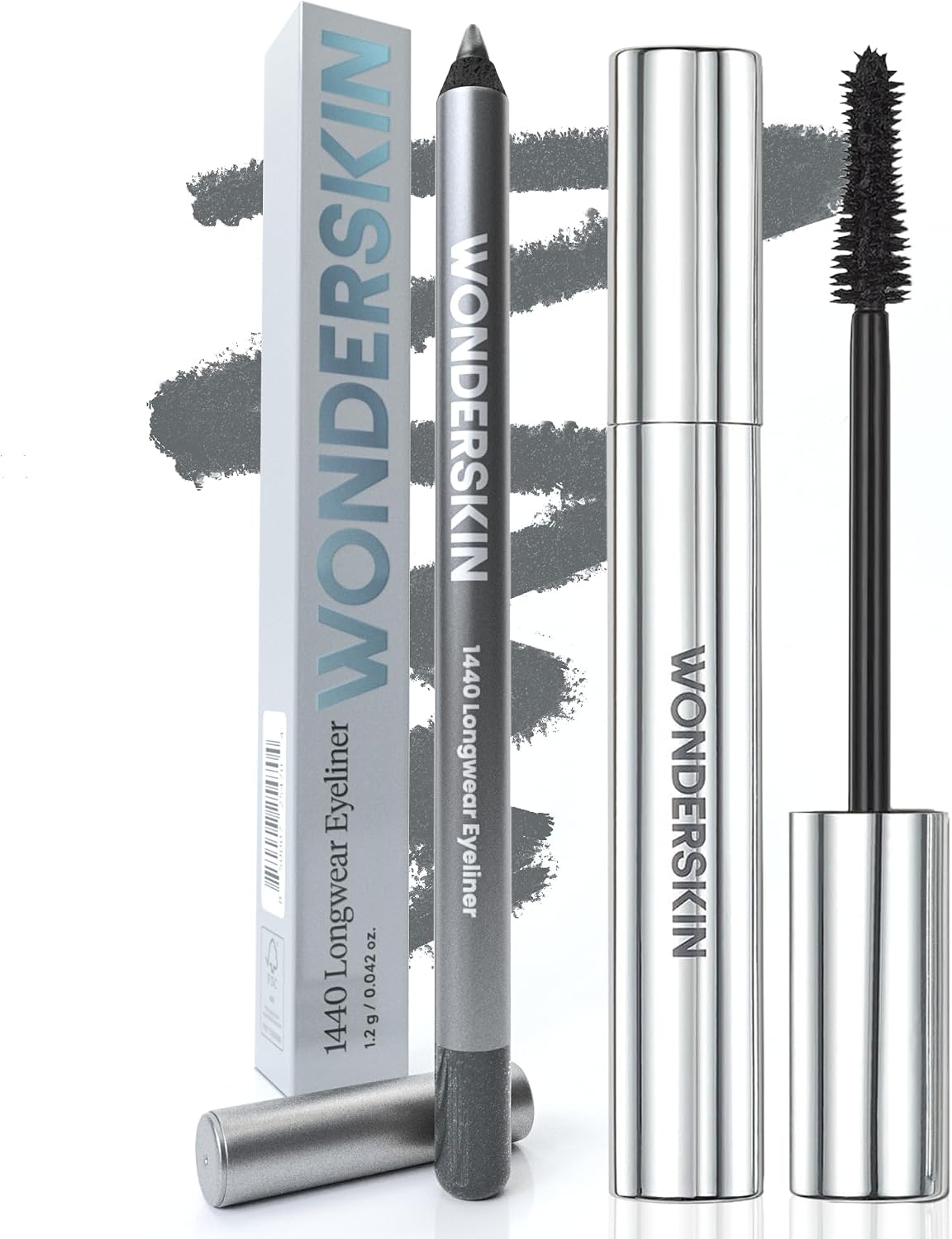 Wonderskin 1440 Longwear Eyeliner Oyster Blue and Black Mascara set front view
