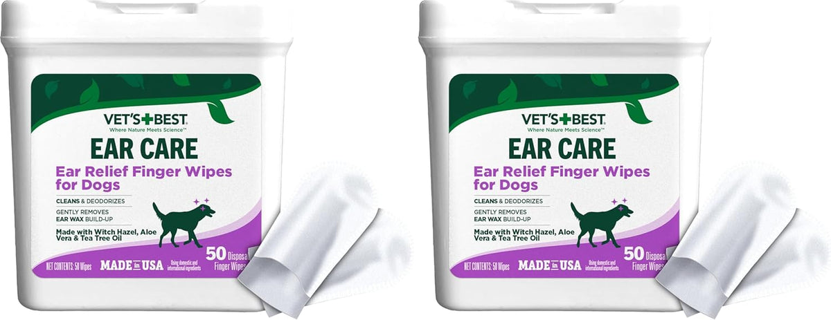 Stack of Vet's Best dog ear cleaning wipes packaging