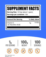 BulkSupplements Vitamin C powder nutritional information label