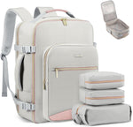LOVEVOOK travel backpack front view in light gray and pink color scheme showing premium zippers.