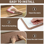 Washable stair tread pad being cleaned or vacuumed