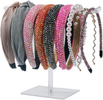 LOVNFC clear acrylic headband holder front view displaying colorful hair hoops