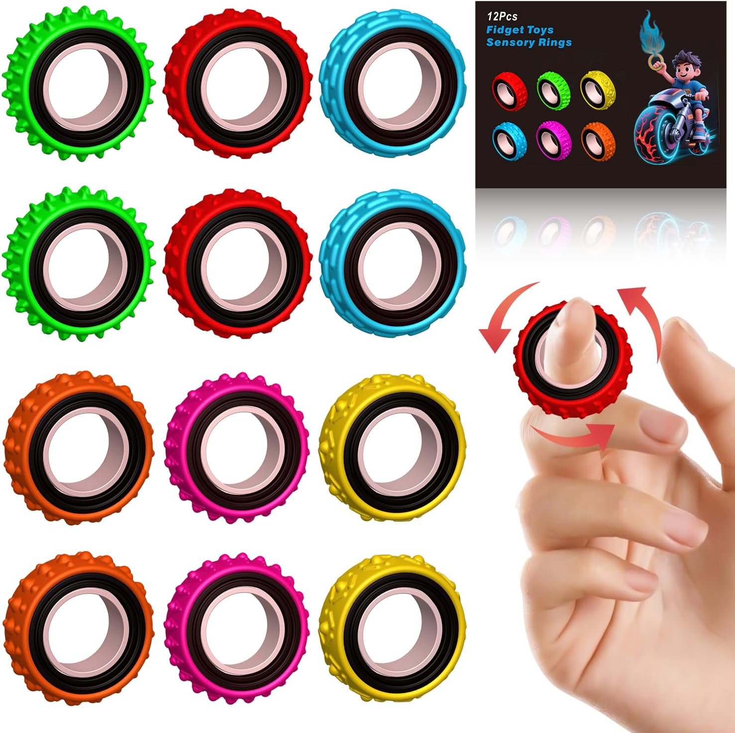 RBQXNW sensory fidget rings twelve pack front view showing multiple colors