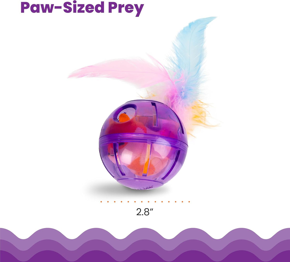 Transparent ball showing treat holes and interior