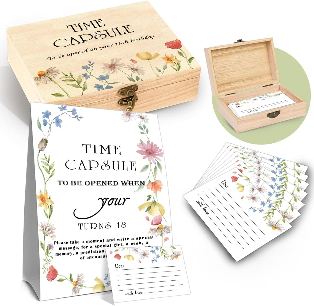 Deanhot floral time capsule wooden box front view