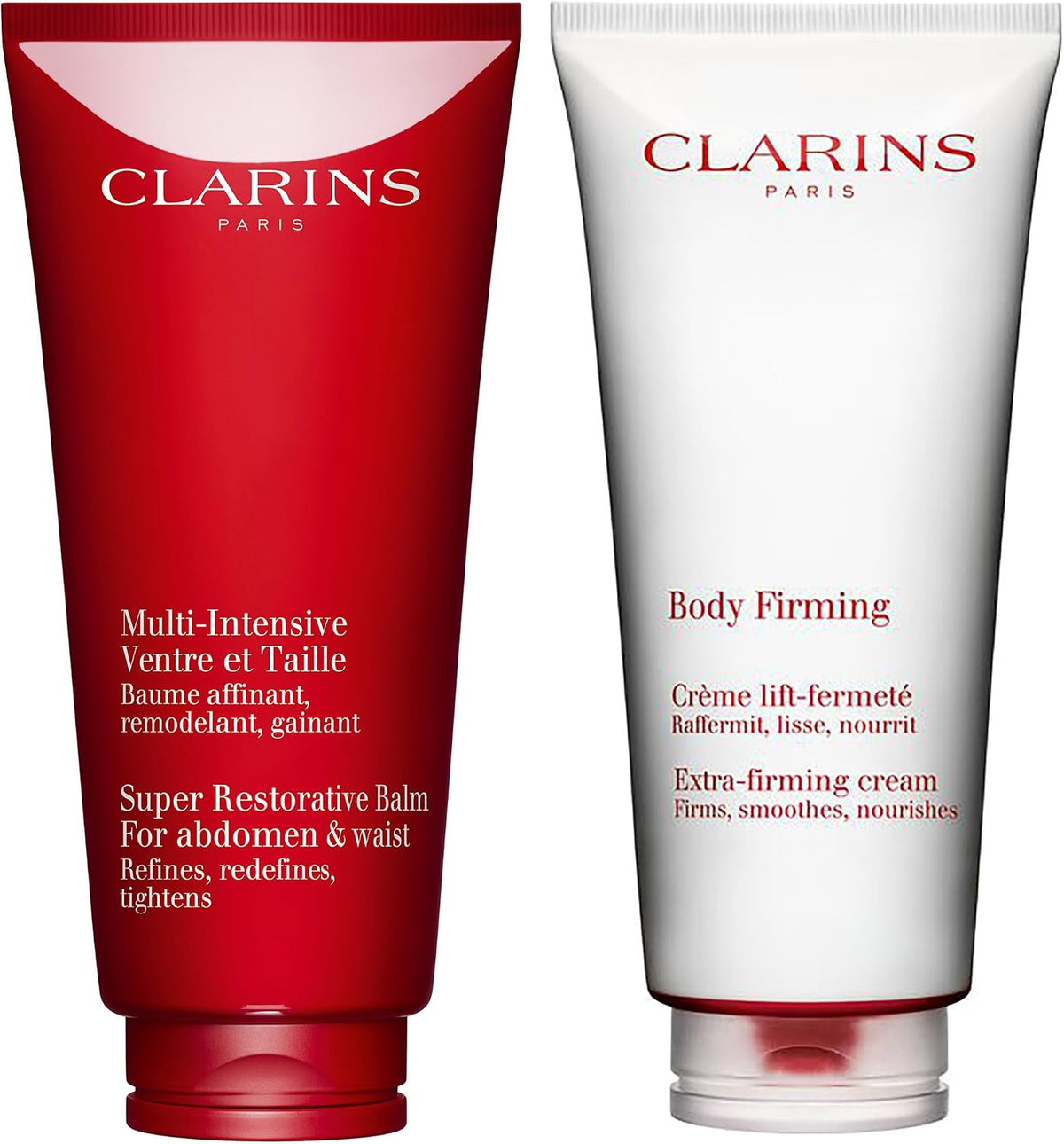 Clarins extra-firming body cream and abdomen waist bundle front view luxury skincare