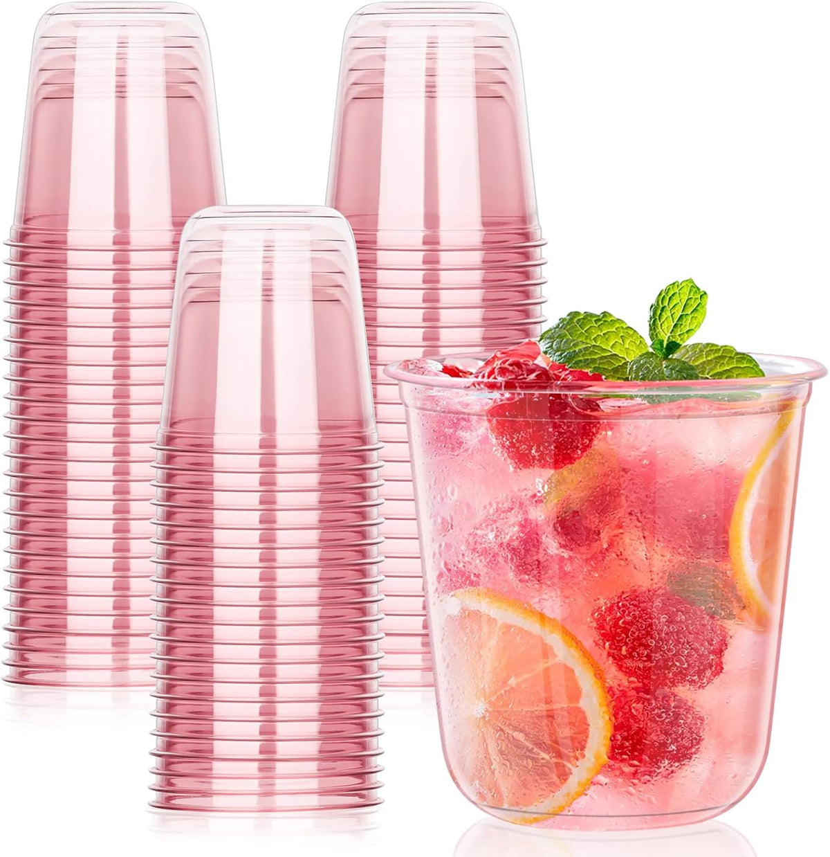 KesaPlan Pink Plastic Cups front view for elegant party table settings.