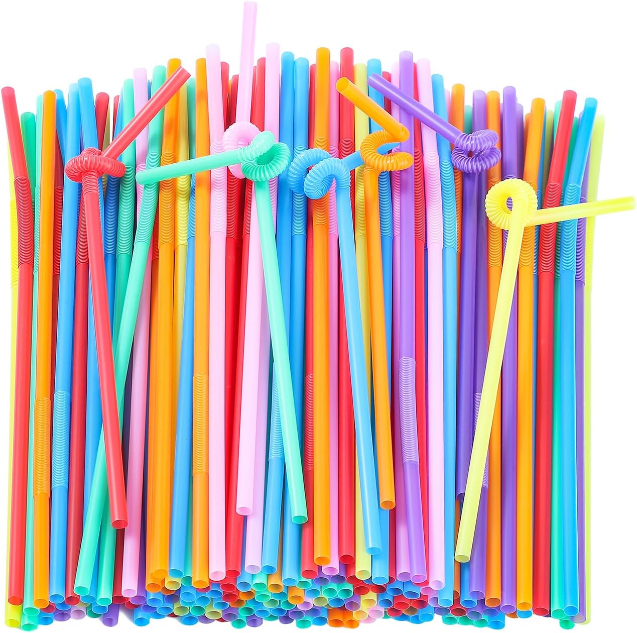 Muslish extra long flexible plastic straws 100 pack front view