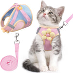 NCMAMA escape proof cat harness and leash set front view showing pink and blue mesh vest with flower