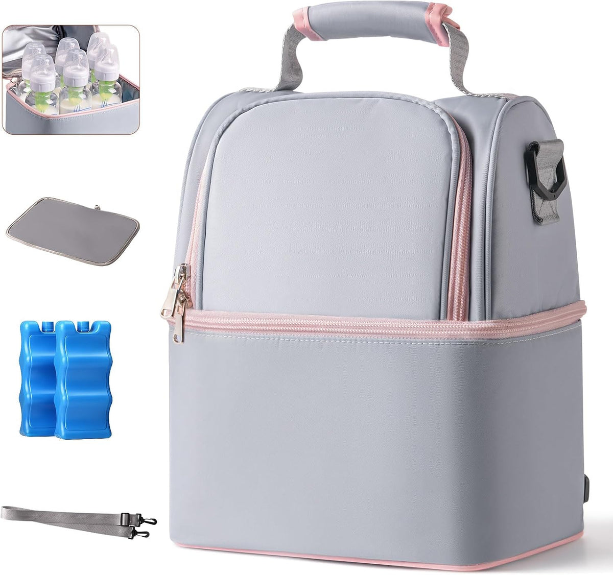 NCVI Breastmilk Bag with 2 Ice Pack, Keep Food Warm/Cold (Stripe) | Double Layer ,Fits 6 Bottles, Detachable & Large Capacity, Adjustable Strap,for Travel/Nursing Mom Daycare/Work/Picnic - Image 10
