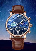 MINILUJIA brown leather band men watch angled view