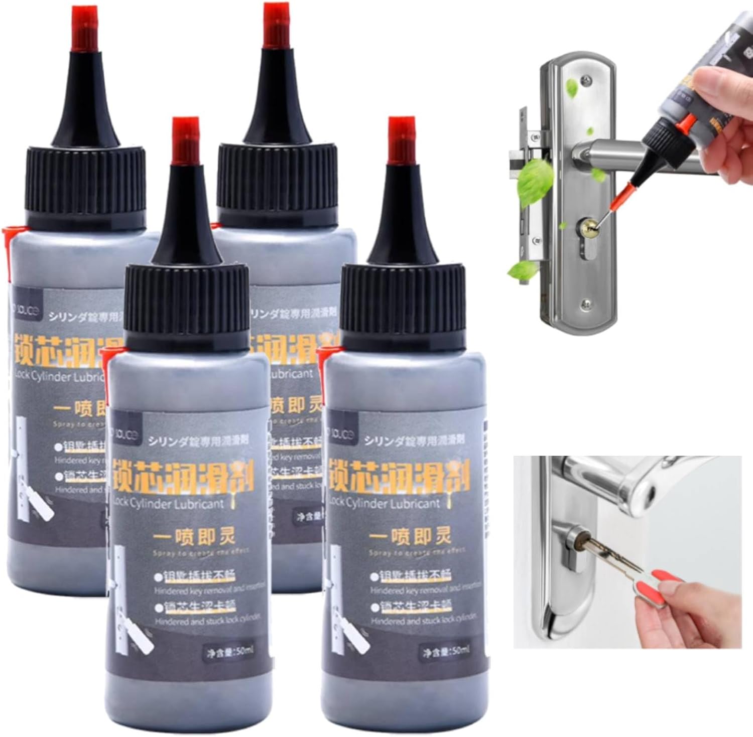 Generic lock cylinder graphite lubricant powder front view bottle with precision needle tube applicator for smooth key entry