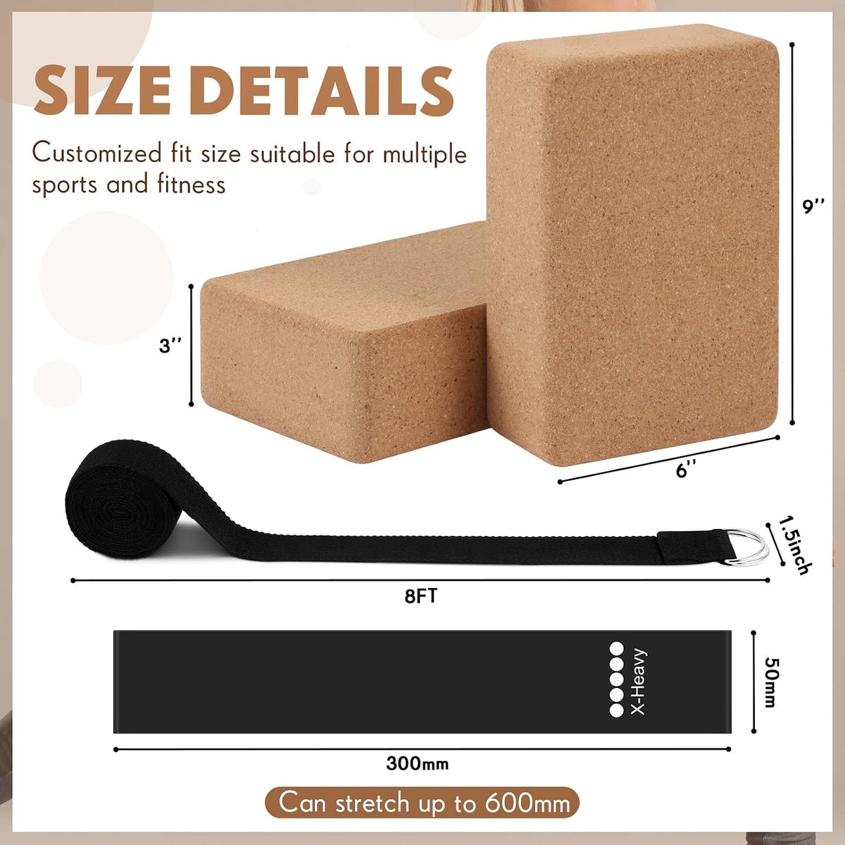 Liliful natural cork yoga blocks showing texture and dimensions