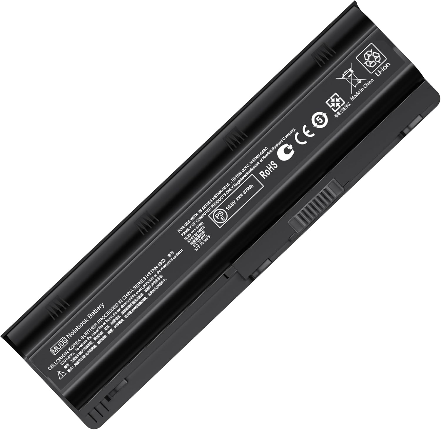 COWOOGMZ laptop battery replacement front view showing the sleek black exterior housing and connection interface pins.