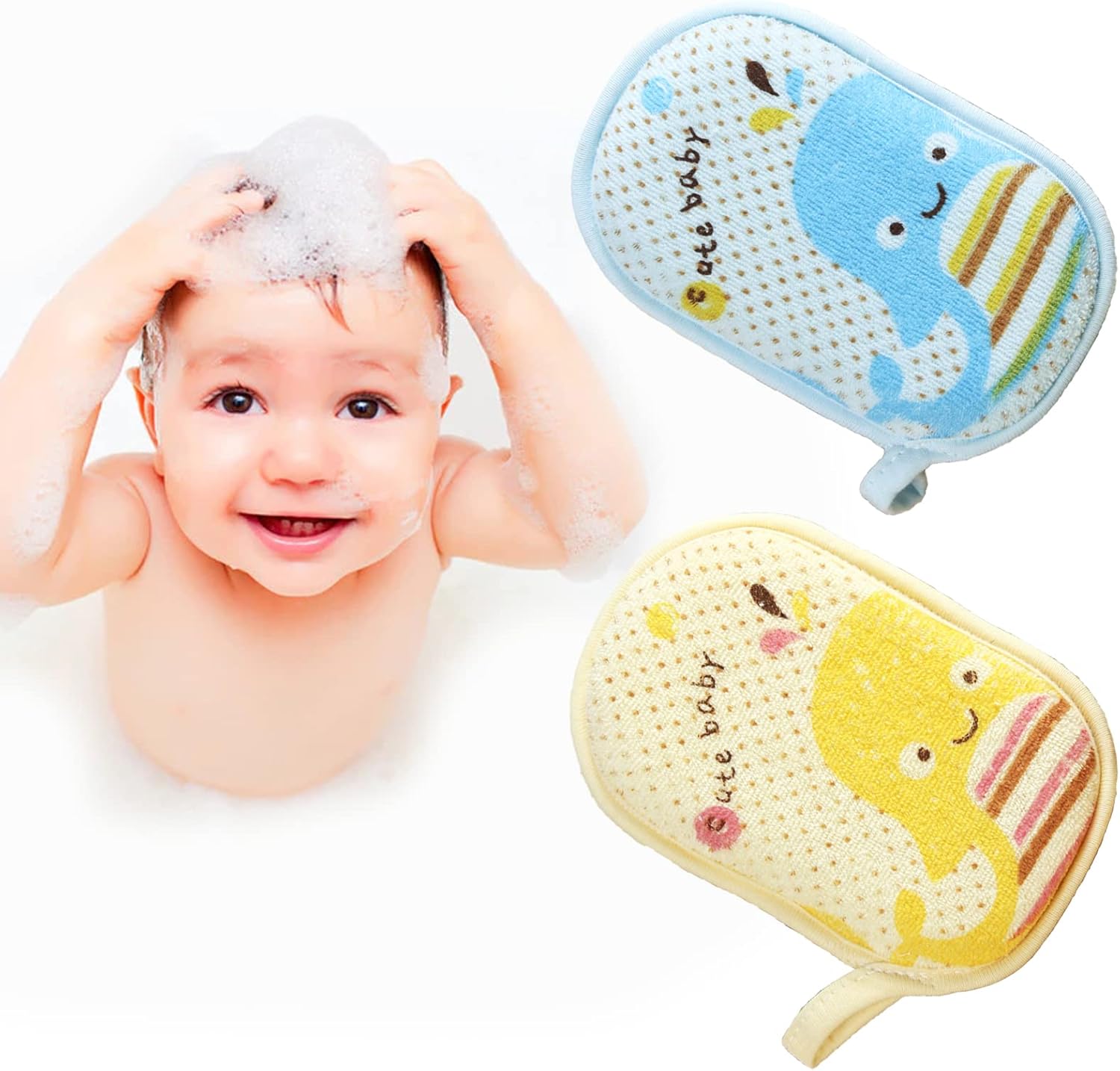 Hokoad baby bath sponge 2 pack cartoon animal front view
