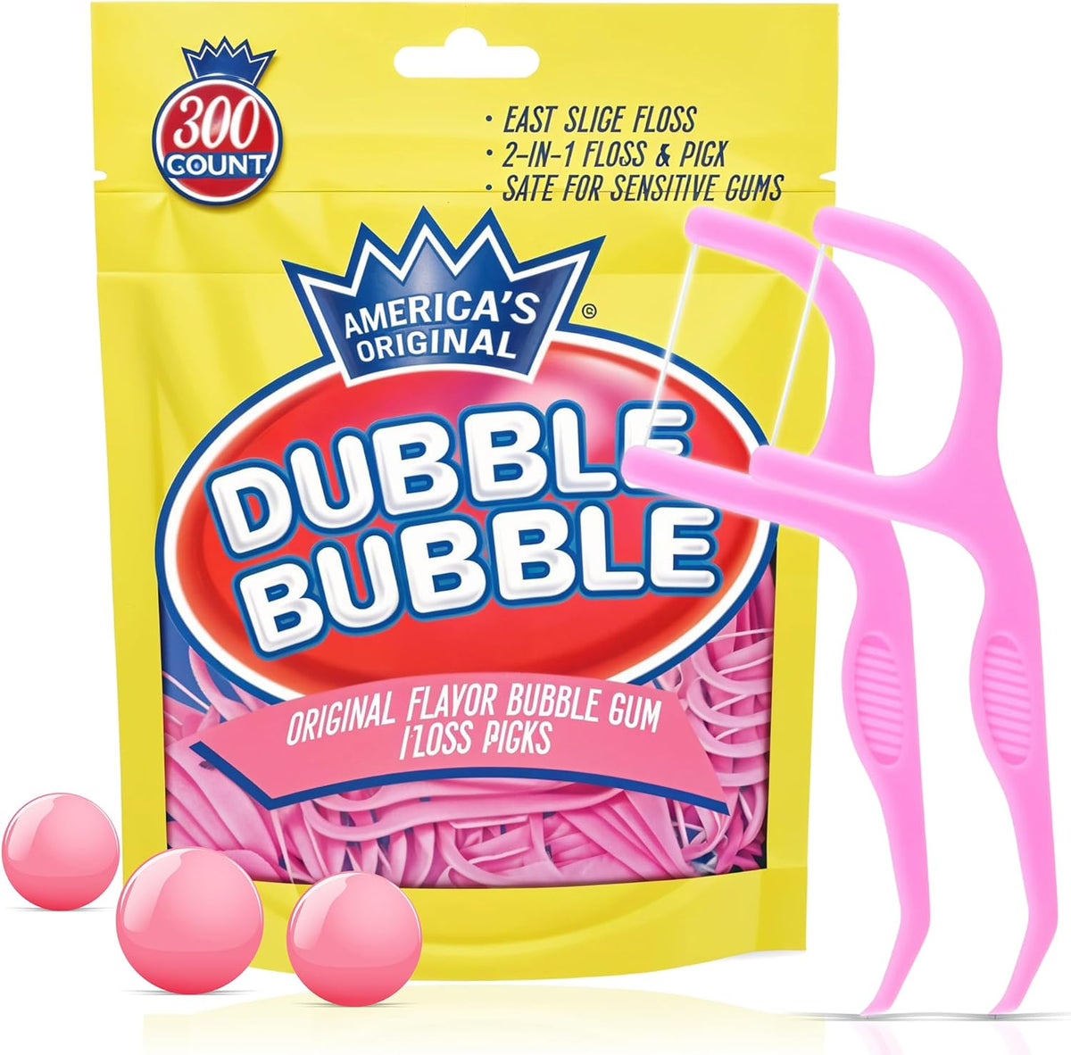Argento SC flavored floss picks bubble gum front packaging view