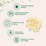 Close up view of easy to swallow virgin coconut oil softgels