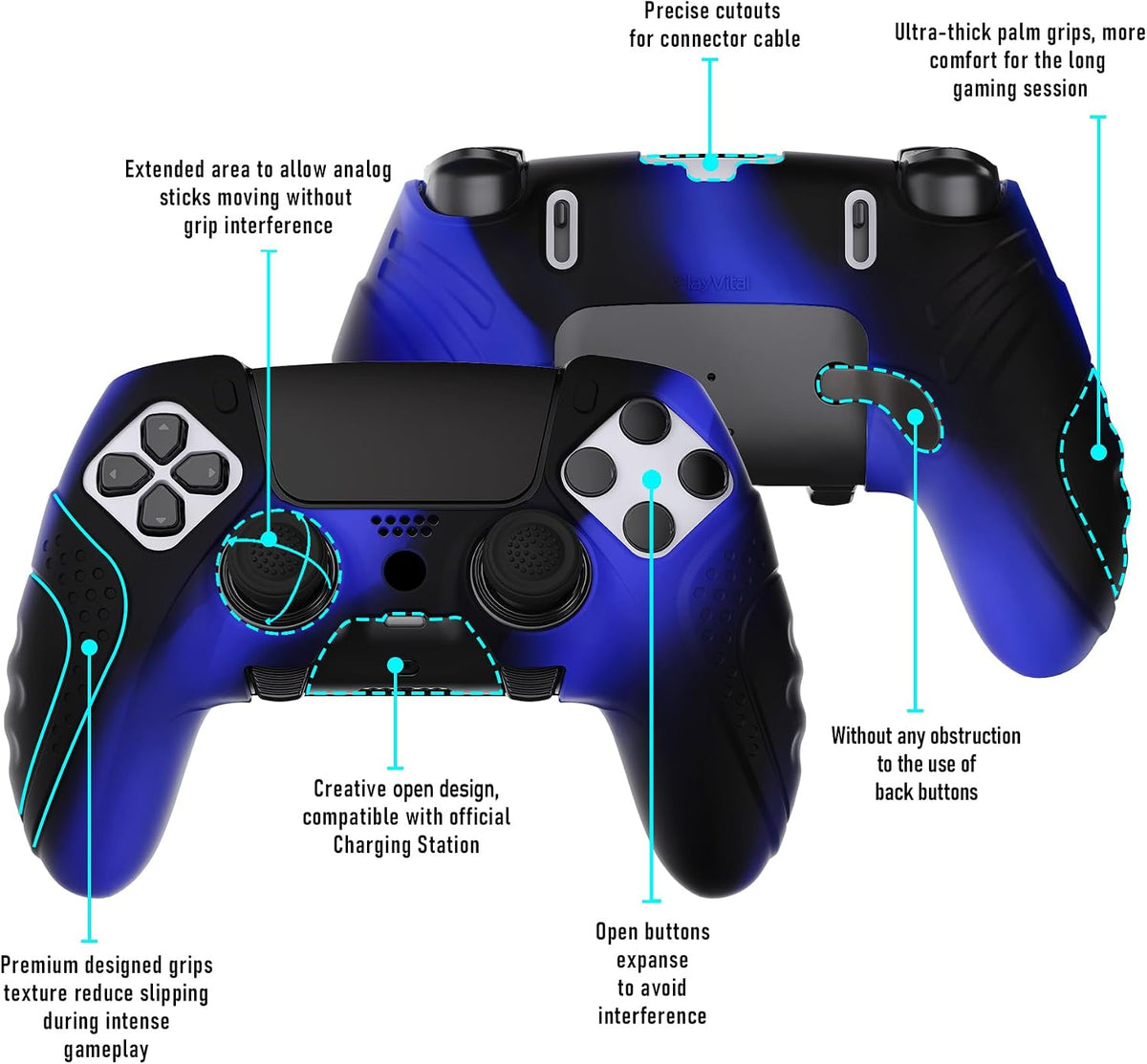 PlayVital PS5 Edge rubber protector side profile with textured palm grips