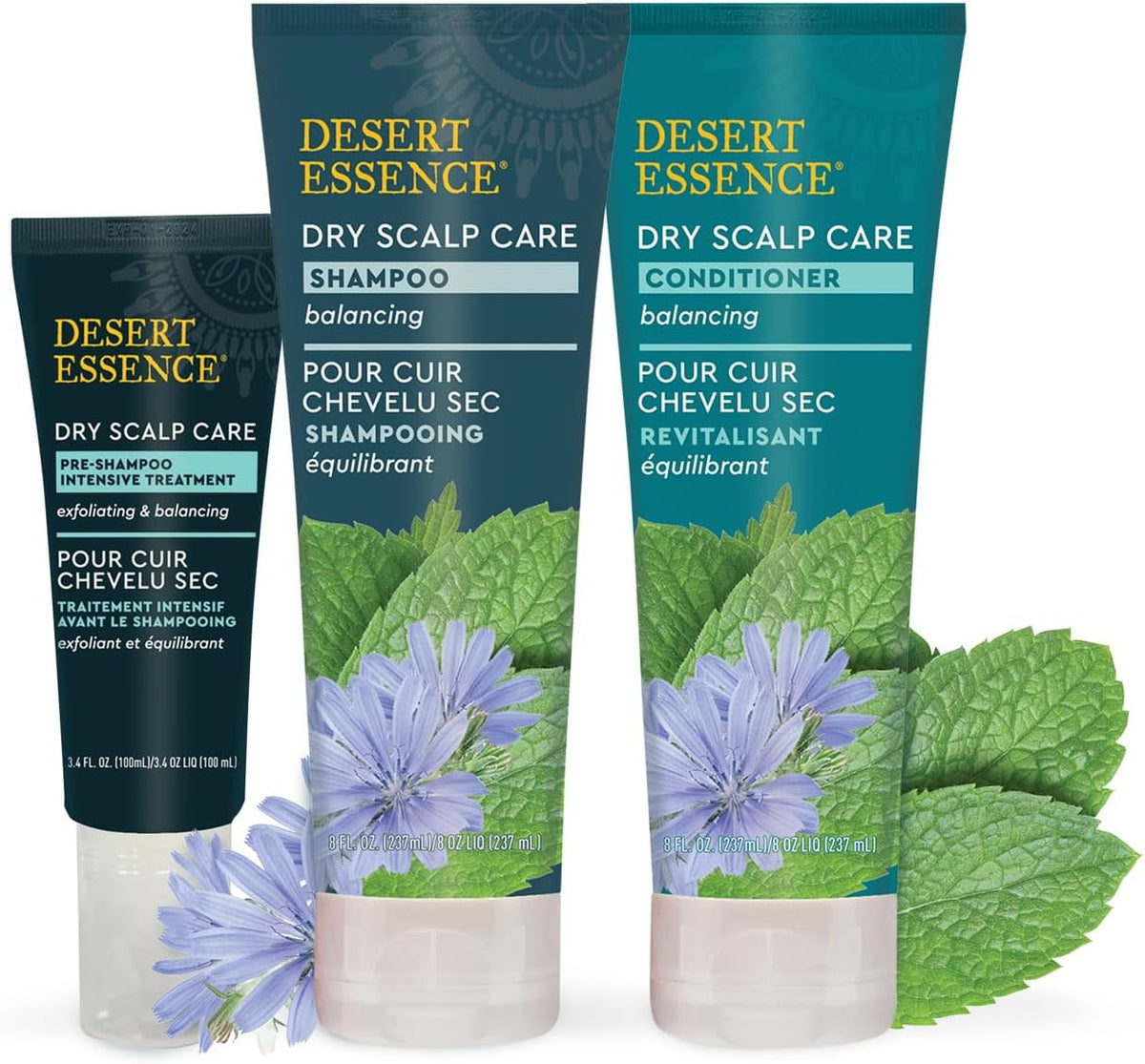 Desert Essence scalp care product packaging angle view
