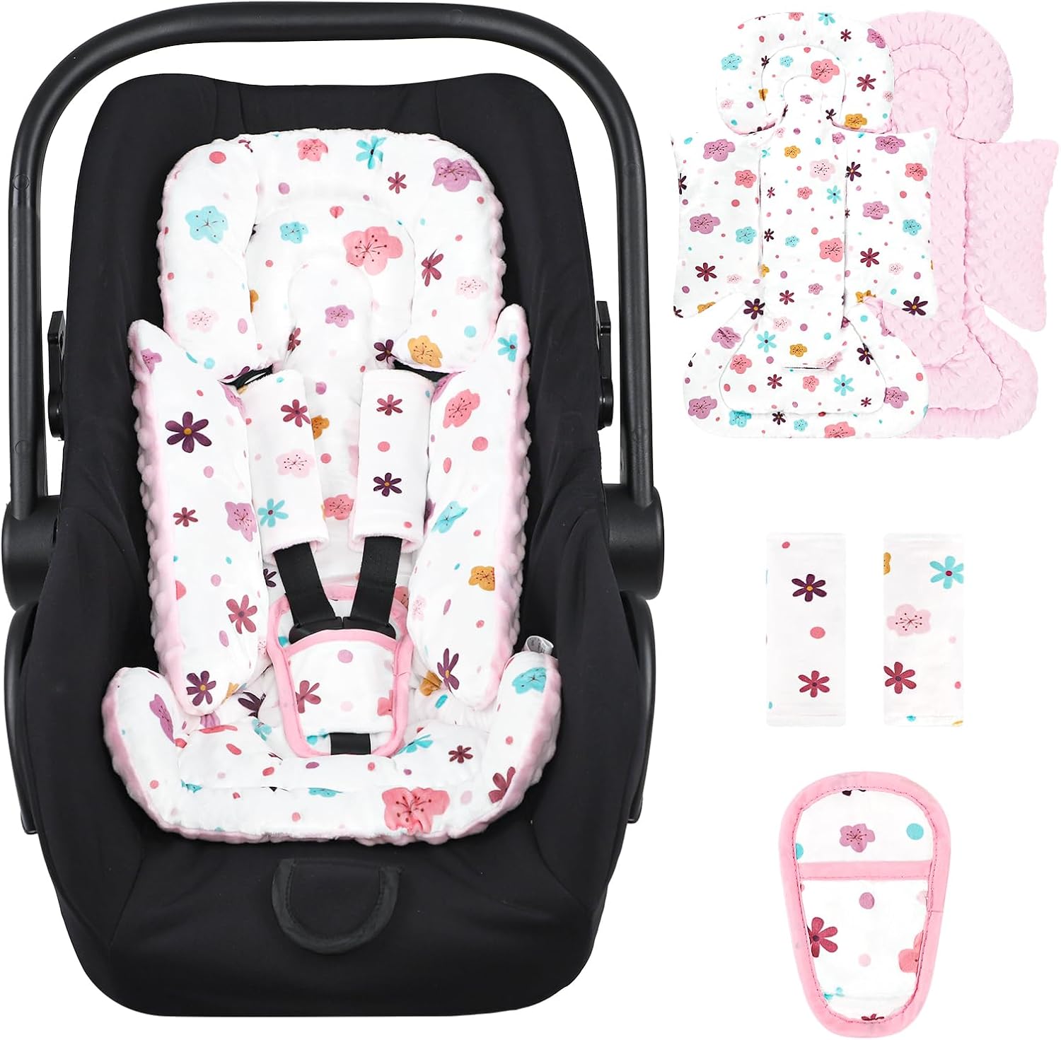 Pea Pod infant car seat insert front view pink floral design