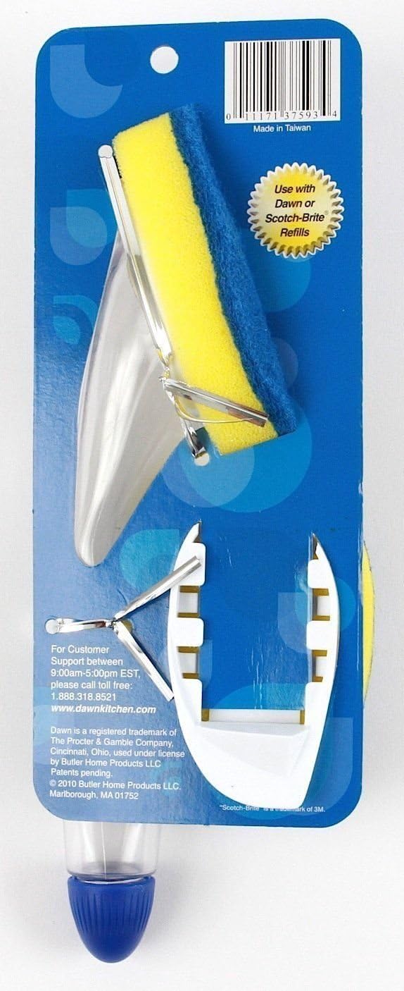 Non scratch blue and yellow sponge head on Dawn Dishwand Scrubber