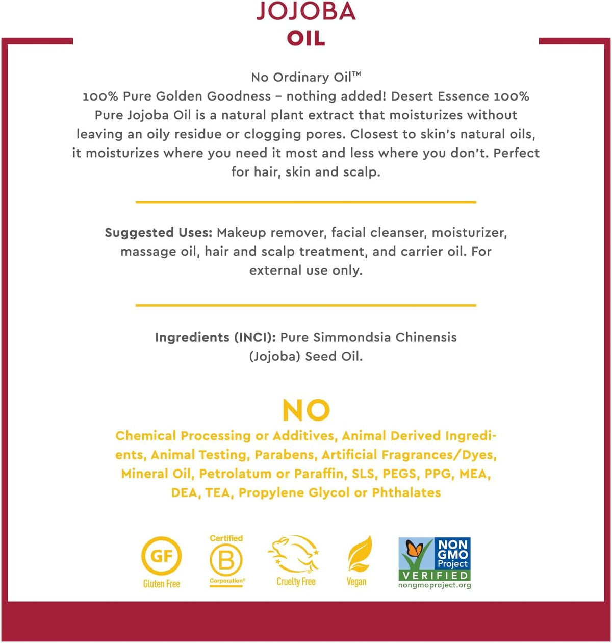 Cold-pressed jojoba oil texture and golden color drop