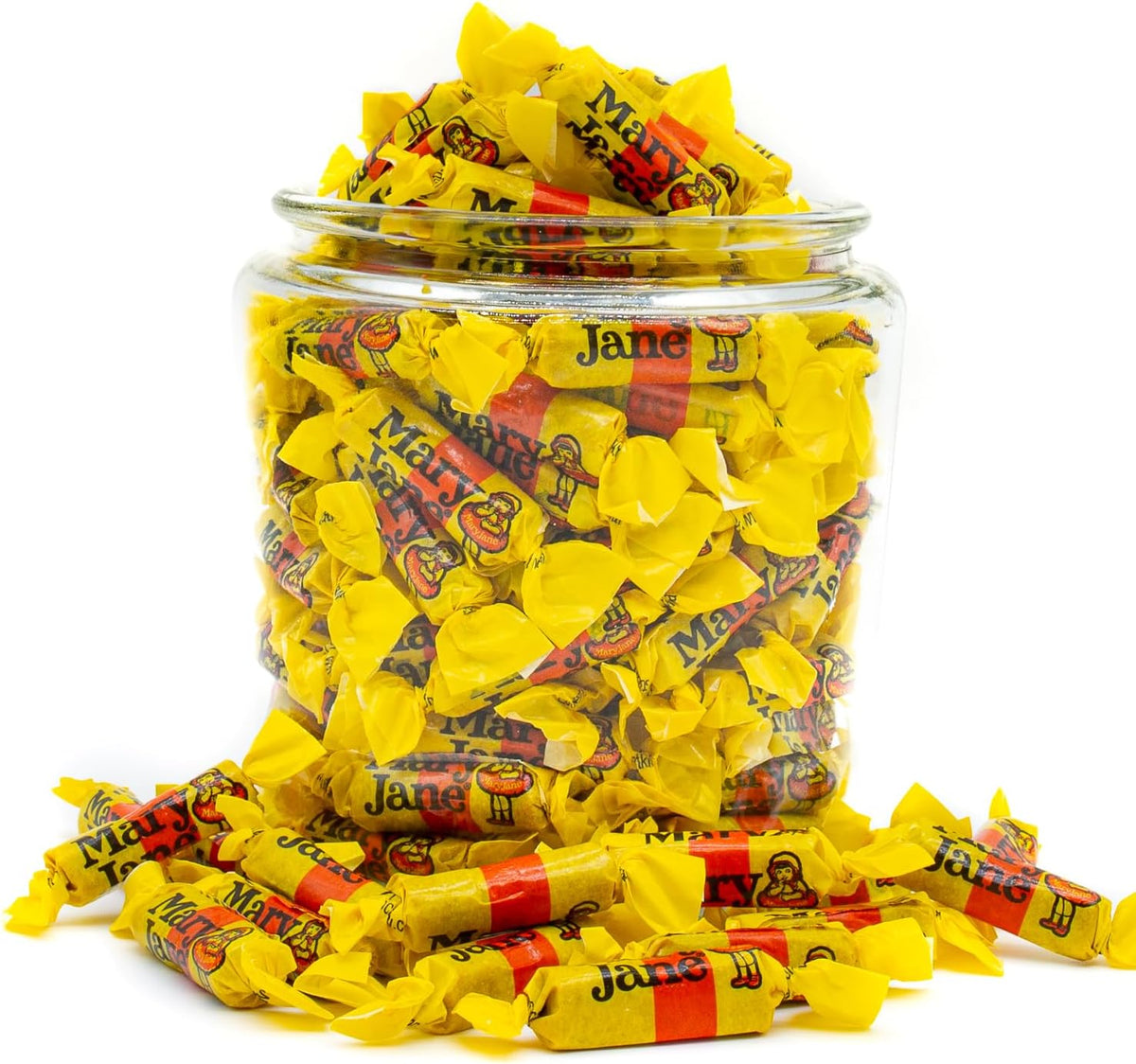 Atkinson's Mary Jane classic yellow and red wrapped vintage American candies in a bowl