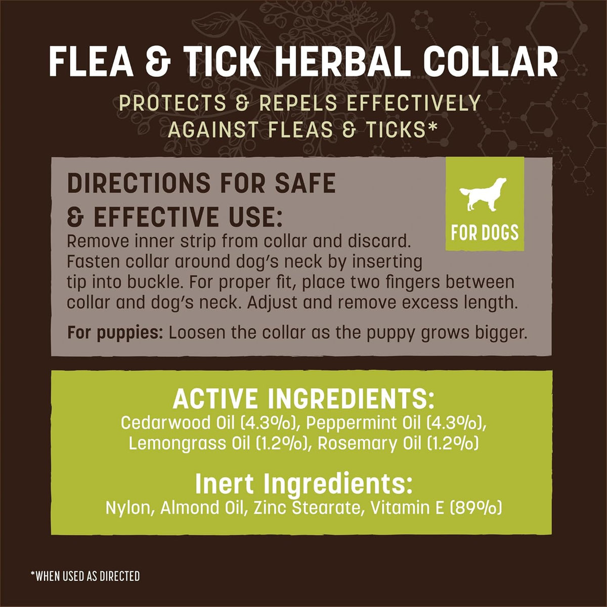 Close up of Earth Animal natural flea and tick collar for dog neck sizing
