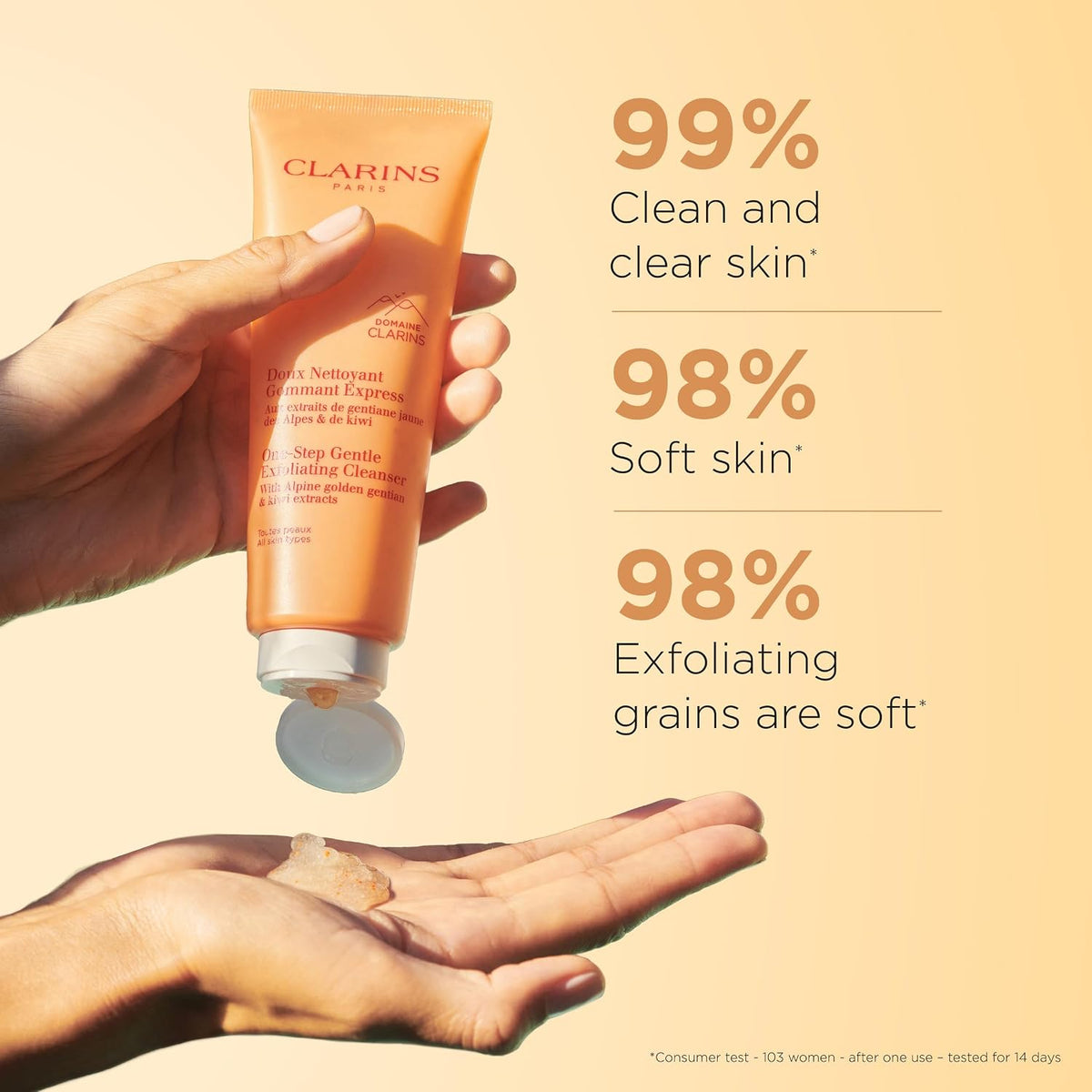 Clarins 3-in-1 facial cleanser texture and plant-based beads