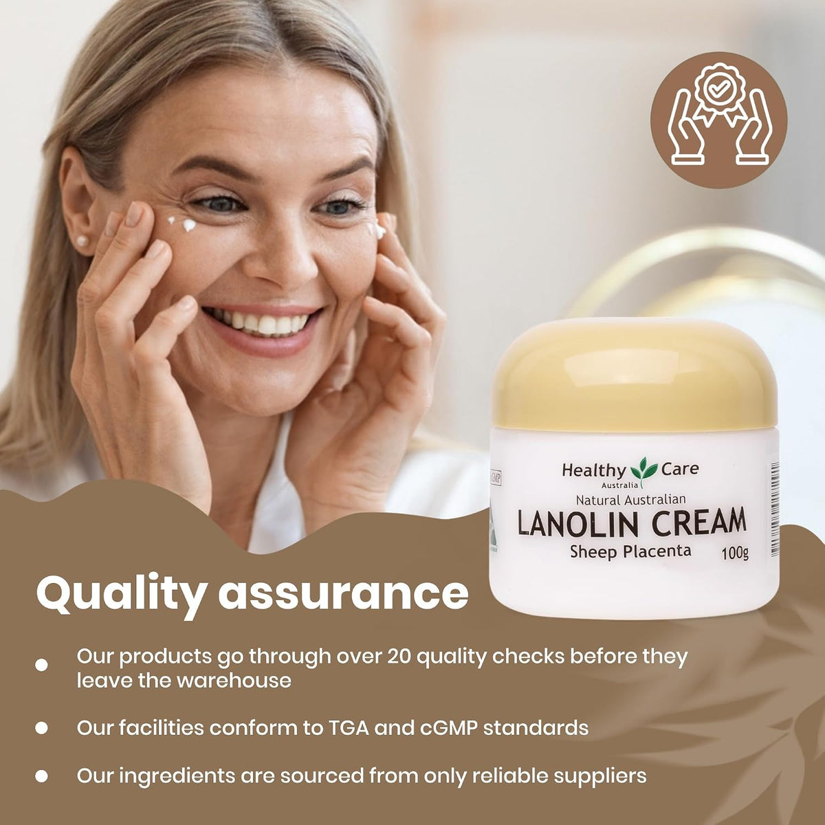 Healthy Care Lanolin with Sheep Placenta 100g authentic import seal details