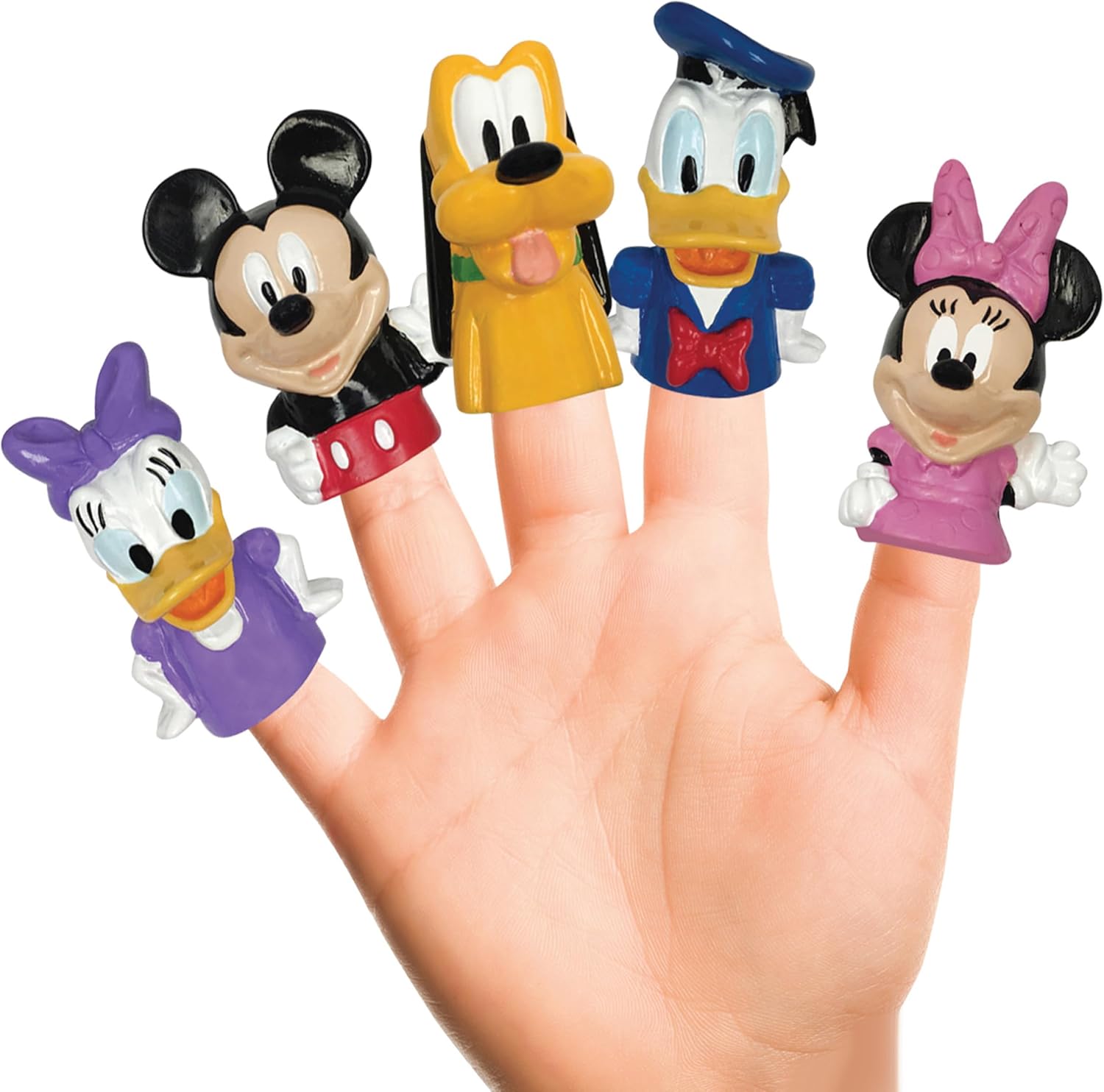 Disney Mickey Mouse and Friends Bath Finger Puppets front view pack showing five characters