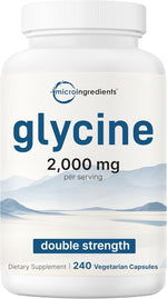 Micro Ingredients glycine bottle front view featuring scenic mountain graphic and 2,000 mg label text.