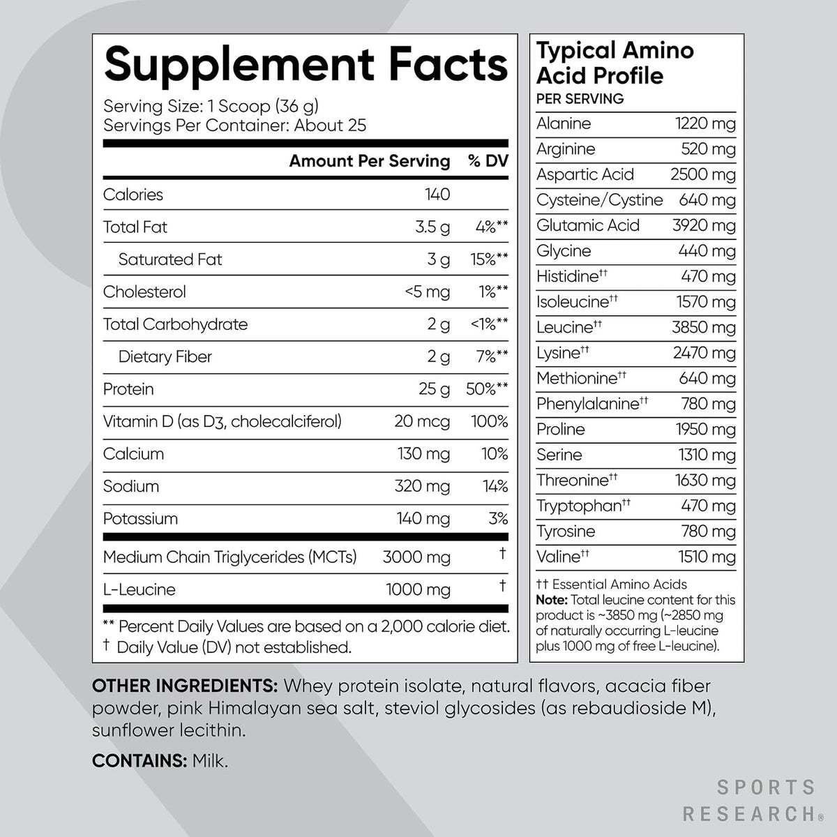 Sports Research gluten free non GMO whey isolate bulk bag