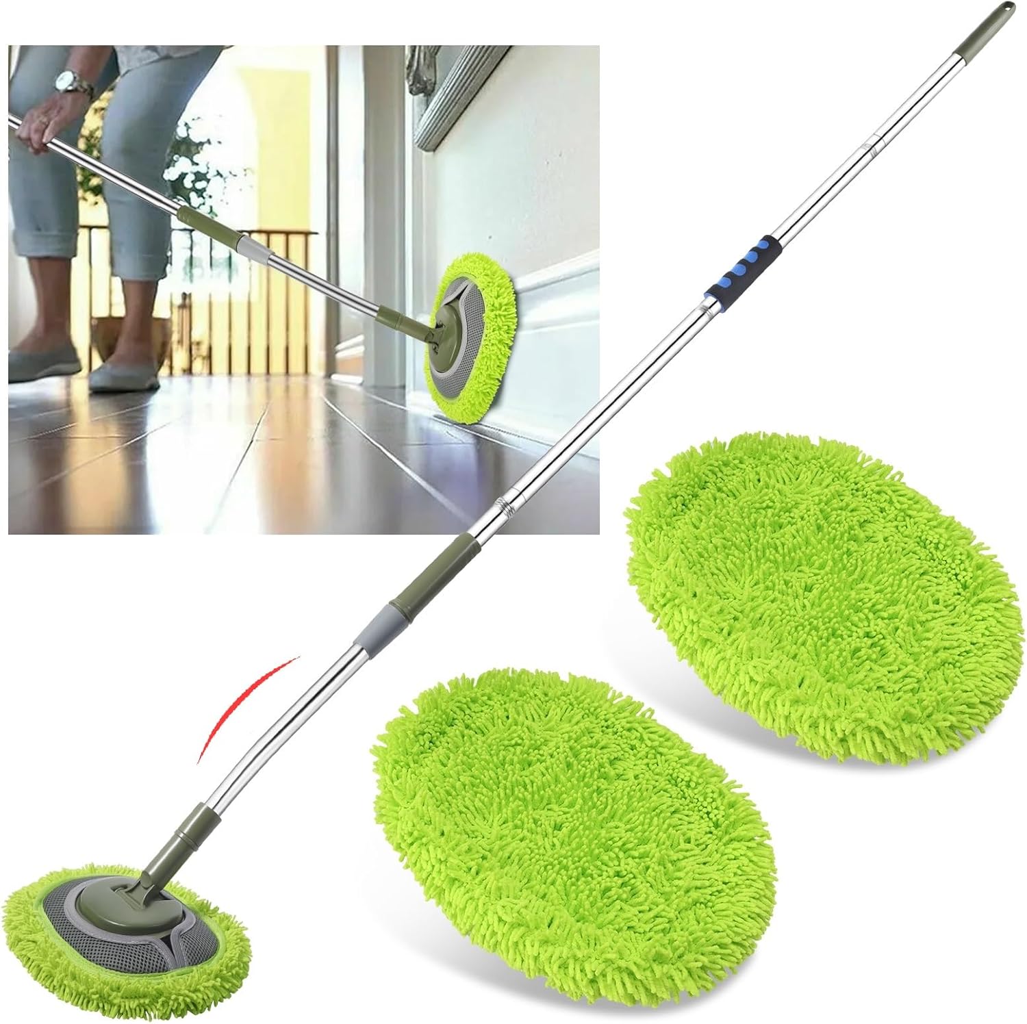 SLIIMU dusting sponge baseboard cleaner front view showcasing the green microfiber head