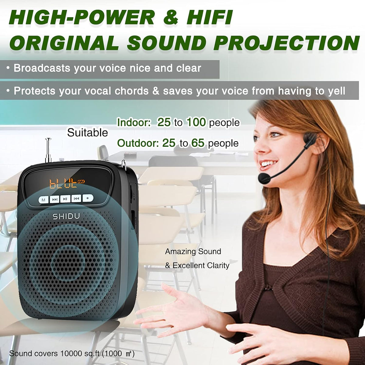 HW HAOWORKS voice amplifier with wired headset microphone set