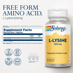 Solaray L-Lysine essential amino acid supplement label details