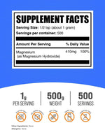 BulkSupplements.com Magnesium Hydroxide Powder - Magnesium Hydroxide Supplement - Food Grade & Gluten Free, 1g per Serving, 500g (1.1 lbs) (Pack of 1) - Image 2